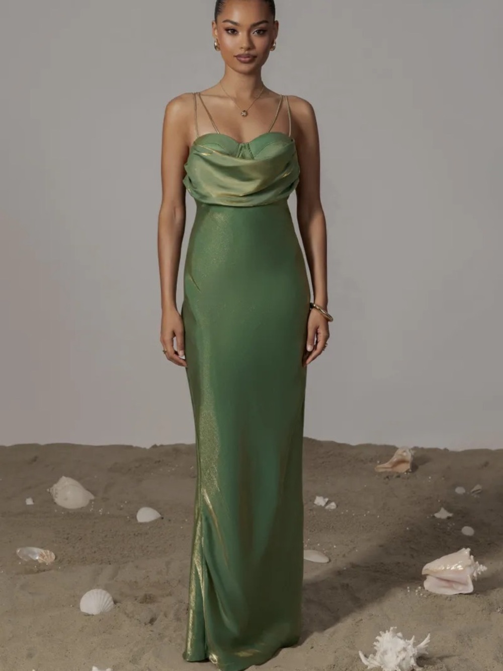 Green Satin Cowl Neck Slip Dress - Jlux label visions of you dress NWT